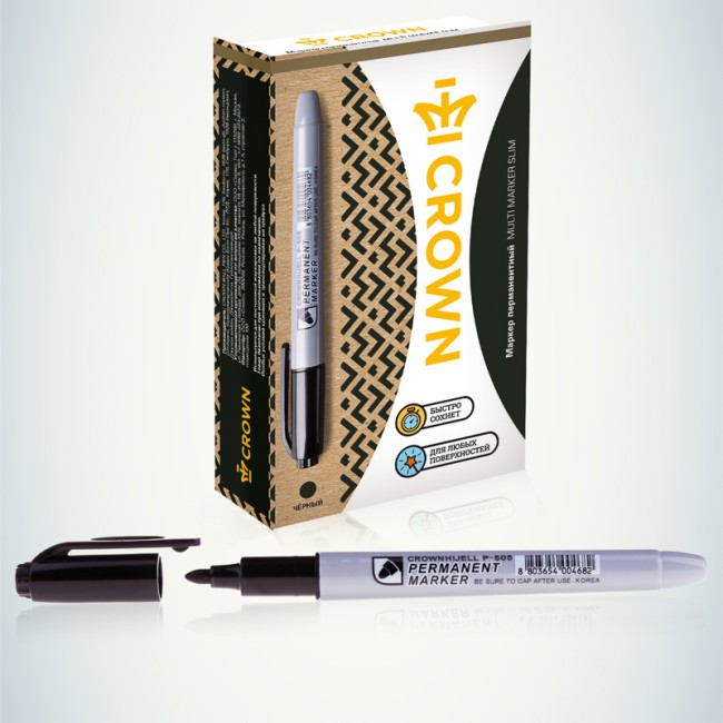 Маркер перманентный Multi Marker Slim 2мм, черный, пулевидный Crown Маркер перманентный Multi Marker Slim 2мм, черный, пулевидный Crown