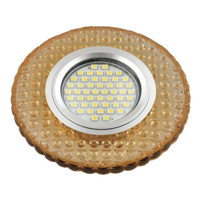 DLS-L143 GU5.3 GLASSY/GOLD Светильник декоративный встраиваемый, серия Luciole. Без лампы, цоколь GU5.3. Доп. светодиодная подсветка 3Вт. Стекло. Зеркальный/светло-желтый. ТМ Fametto