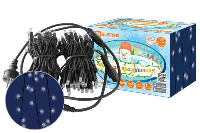 Гирлянда светодиодная СГУ100Б10, 10м, мерц-е, 6500К, каучук чер., посл. подкл, IP65, 250 В, TDM Гирлянда светодиодная СГУ100Б10, 10м, мерц-е, 6500К, каучук чер., посл. подкл, IP65, 250 В, TDM