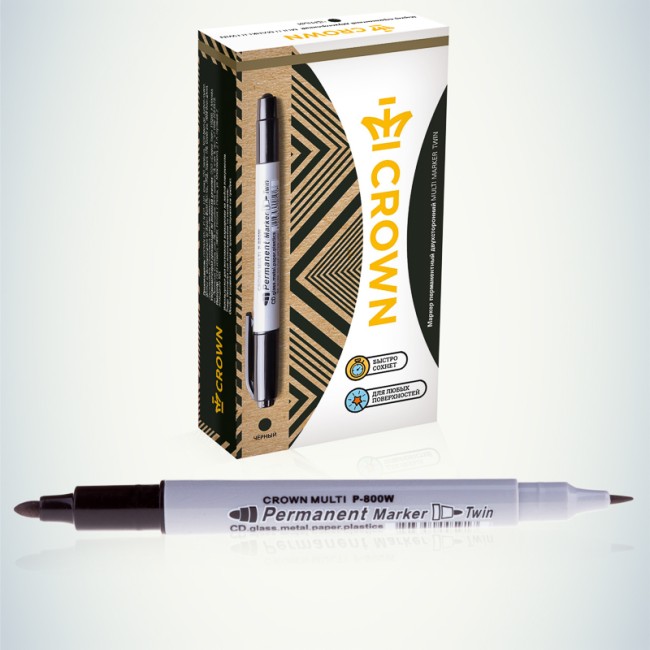 Маркер перманентный двухсторонний Multi Marker Twin 2мм/1мм, черный, пулевидный Crown Маркер перманентный двухсторонний Multi Marker Twin 2мм/1мм, черный, пулевидный Crown