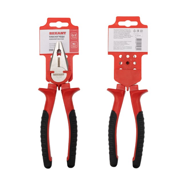 Плоскогубцы комбинированные 200мм никелированные, двухкомпонентные рукоятки REXANT 