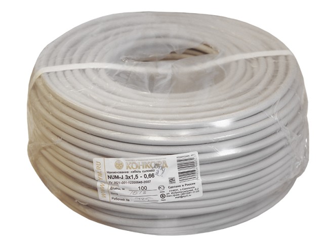Кабель NUM-J (NYM) 3x1,5 мм², 100 м.,  ГОСТ Конкорд