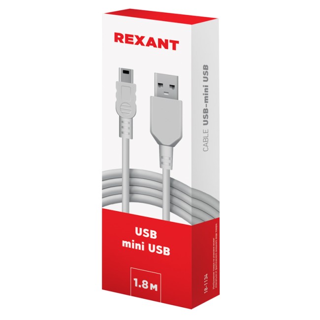Кабель USB-mini USB/PVC/white/1,8m/REXANT