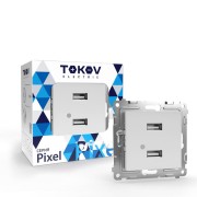 Розетка 2-м USB СП Pixel тип A+A 5В 1х2.1А 2х1.05А механизм бел. TOKOV ELECTRIC TKE-PX-2USB-C01 Розетка 2-м USB СП Pixel тип A+A 5В 1х2.1А 2х1.05А механизм бел. TOKOV ELECTRIC TKE-PX-2USB-C01