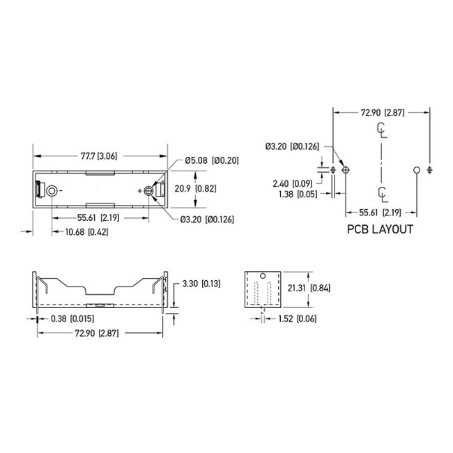 Отсек батарейный Li-ion, 1x18650 (на плату), 5 штук Отсек батарейный Li-ion, 1x18650 (на плату), 5 штук