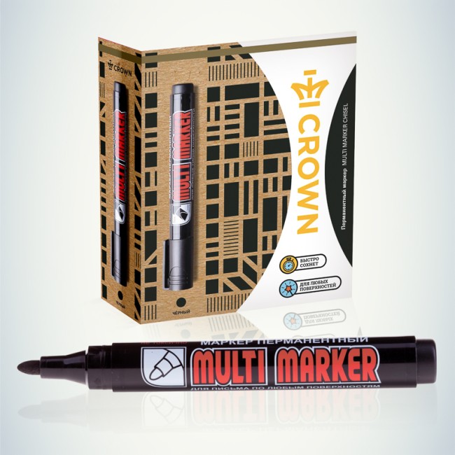 Маркер перманентный Multi Marker 3мм, черный, пулевидный Crown Маркер перманентный Multi Marker 3мм, черный, пулевидный Crown