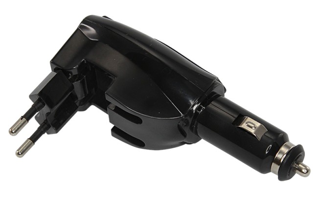 Универсальное ЗУ-трансформер авто+сетевое 2 USB цвет черный (2х1000 mA)c индикатором, блистер