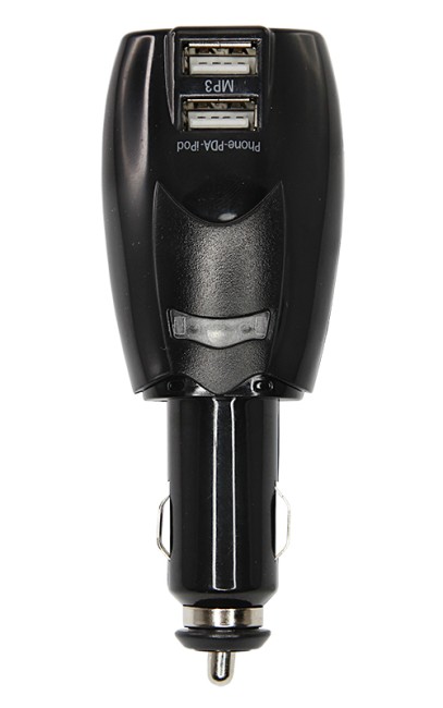 Универсальное ЗУ-трансформер авто+сетевое 2 USB цвет черный (2х1000 mA)c индикатором, блистер