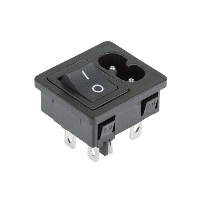 Выключатель клавишный 250 V 6 А (4с) ON-OFF черный с штекером C8 2PIN  REXANT