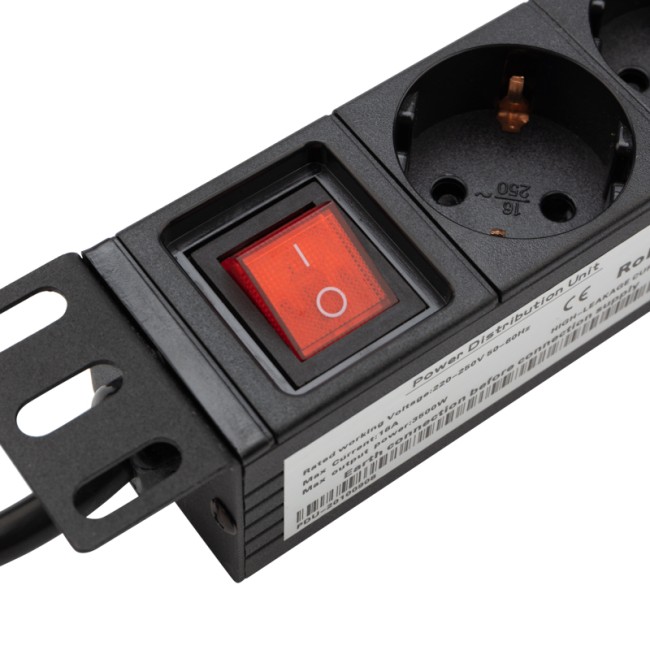 Блок розеток 19", 1U, 10А, 8 розеток, корпус алюминий, со шнуром питания