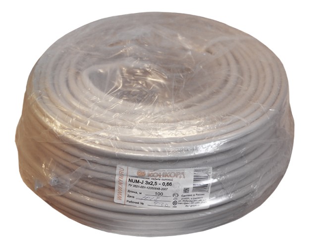 Кабель NUM-J (NYM) 3x2,5 мм², 100 м.,  ГОСТ  Конкорд