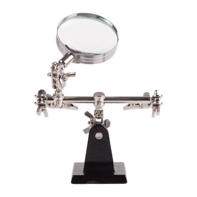 Держатель Третья рука, 2 зажима, лупа 60мм (3х), основание чугун REXANT Держатель Третья рука, 2 зажима, лупа 60мм (3х), основание чугун REXANT