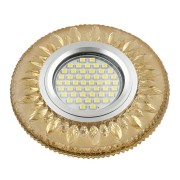 DLS-L141 GU5.3 GLASSY/GOLD Светильник декоративный встраиваемый, серия Luciole. Без лампы, цоколь GU5.3. Доп. светодиодная подсветка 3Вт. Стекло. Зеркальный/светло-желтый. ТМ Fametto