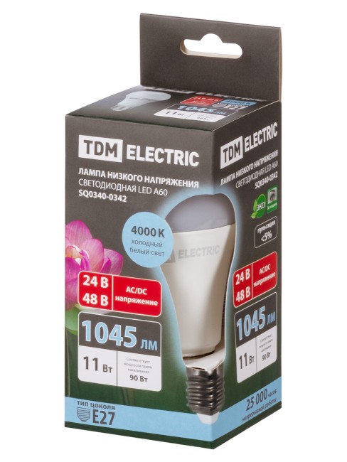 Лампа светодиодная низковольтная МО A60 11 Вт, 24-48 В, 4000 К TDM Лампа светодиодная низковольтная МО A60 11 Вт, 24-48 В, 4000 К TDM