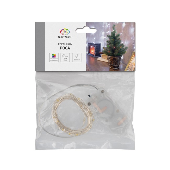 Гирлянда Роса 2 м, 20 LED, цвет свечения мультиколор, тонкий батарейный блок NEON-NIGHT Гирлянда Роса 2 м, 20 LED, цвет свечения мультиколор, тонкий батарейный блок NEON-NIGHT