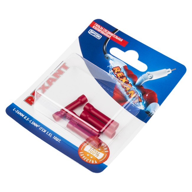 Соединительная гильза изолированная L-26 мм 0.5-1.5 мм² (ГСИ 1.5/ГСИ 0,5-1,5) красная, в упак. 5 шт. REXANT Соединительная гильза изолированная L-26 мм 0.5-1.5 мм² (ГСИ 1.5/ГСИ 0,5-1,5) красная, в упак. 5 шт. REXANT