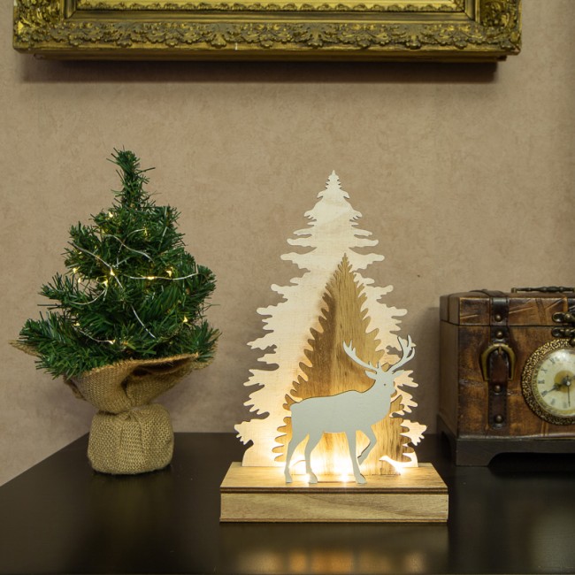 Деревянная фигурка с подсветкой Елочка с оленем 18x7x29 см Деревянная фигурка с подсветкой Елочка с оленем 18x7x29 см