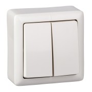 ХИТ Выключатель двухклавишный наружный 250В 6А белый ХИТ Выключатель двухклавишный наружный 250В 6А белый