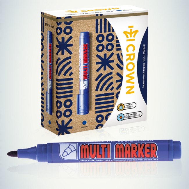 Маркер перманентный Multi Marker 3мм, синий, пулевидный Crown Маркер перманентный Multi Marker 3мм, синий, пулевидный Crown