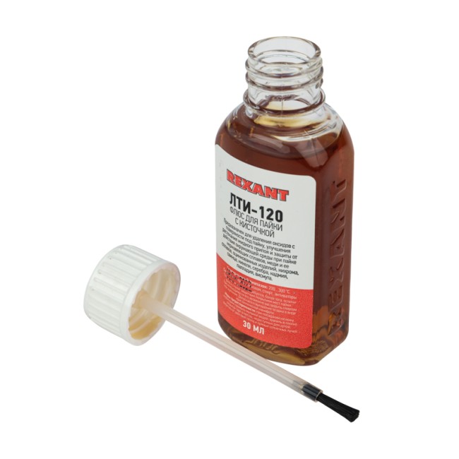 Флюс для пайки, ЛТИ-120, 30мл, с кисточкой, флакон REXANT Флюс для пайки, ЛТИ-120, 30мл, с кисточкой, флакон REXANT