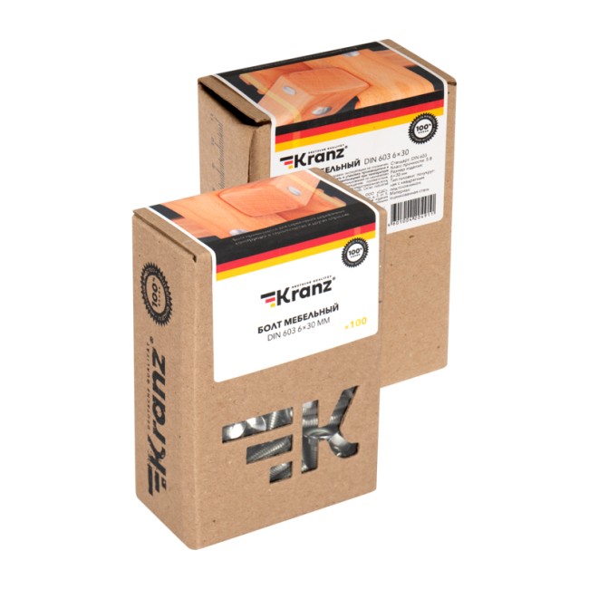 Болт мебельный KRANZ DIN 603, 6х30, короб (100 шт./уп.)
