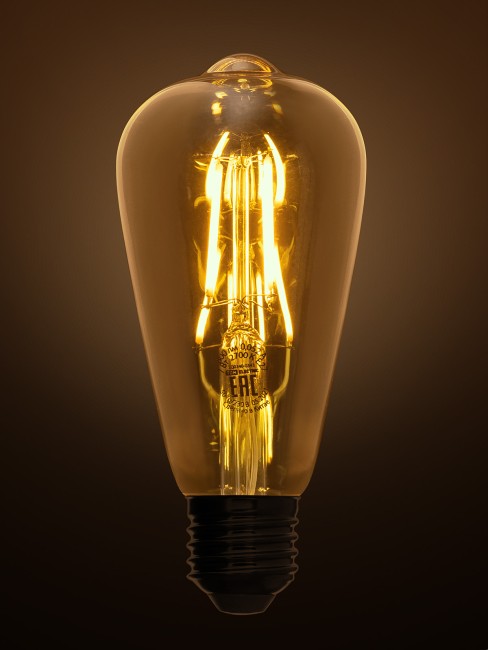 Лампа светодиодная «Винтаж» золотистая ST64, 7 Вт, 230 В, 2700 К, E27 (конус) TDM