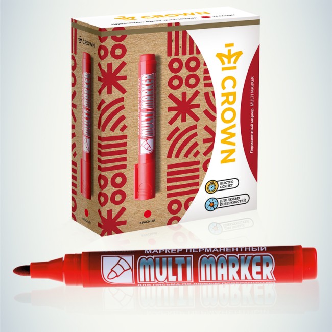 Маркер перманентный Multi Marker 3мм, красный, пулевидный Crown Маркер перманентный Multi Marker 3мм, красный, пулевидный Crown