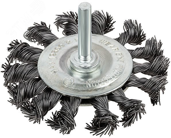Кордщетка, тип ''колесо'', со штифтом, стальная витая проволока 100 мм