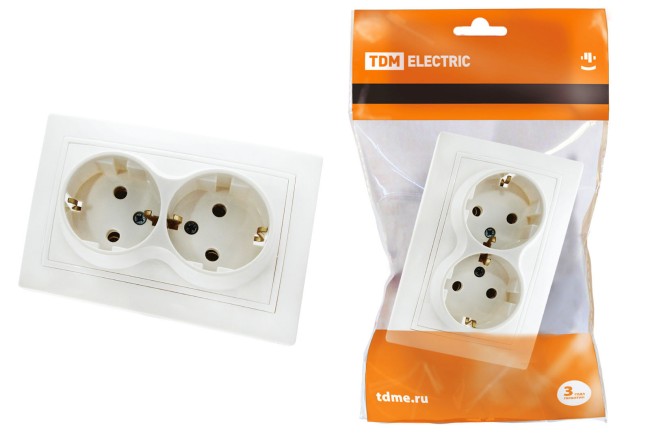 Розетка двойная 2П+З 16А 250В белая "Таймыр" TDM Розетка двойная 2П+З 16А 250В белая "Таймыр" TDM