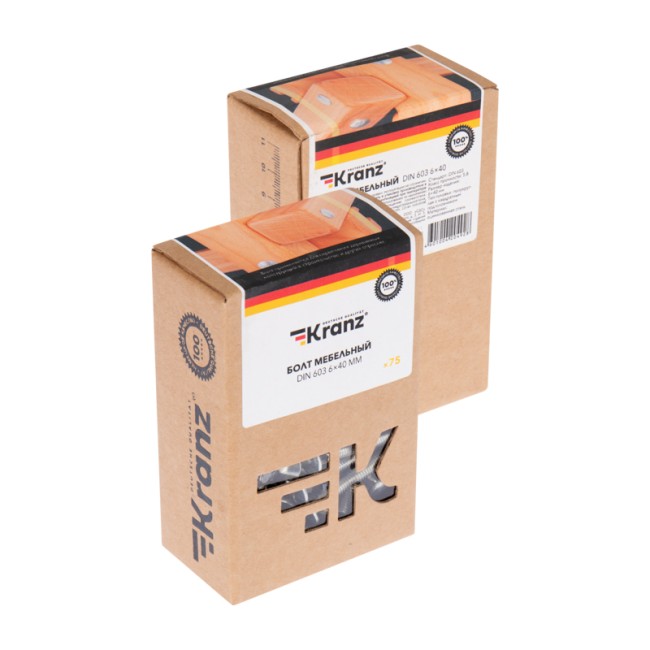 Болт мебельный KRANZ DIN 603, 6х40, короб (75 шт./уп.) Болт мебельный KRANZ DIN 603, 6х40, короб (75 шт./уп.)
