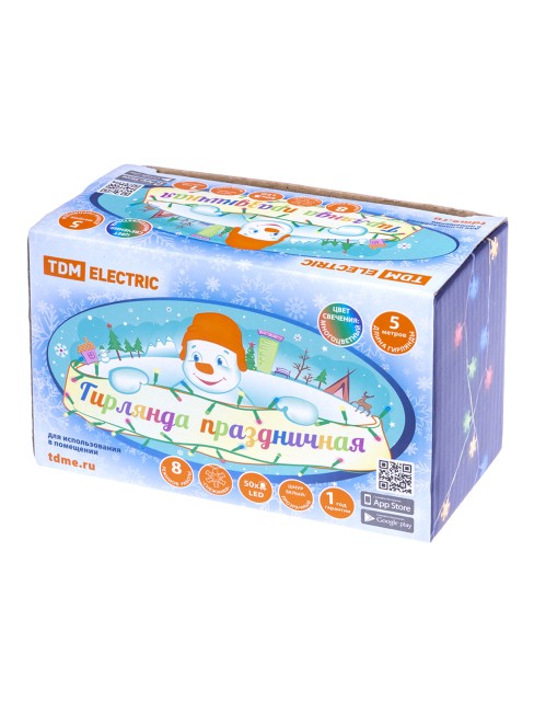 Гирлянда светодиодная "Снежинки" 50LED, 5м, 8 режимов, многоцвет., прозр. шнур, 250 В, TDM Гирлянда светодиодная "Снежинки" 50LED, 5м, 8 режимов, многоцвет., прозр. шнур, 250 В, TDM