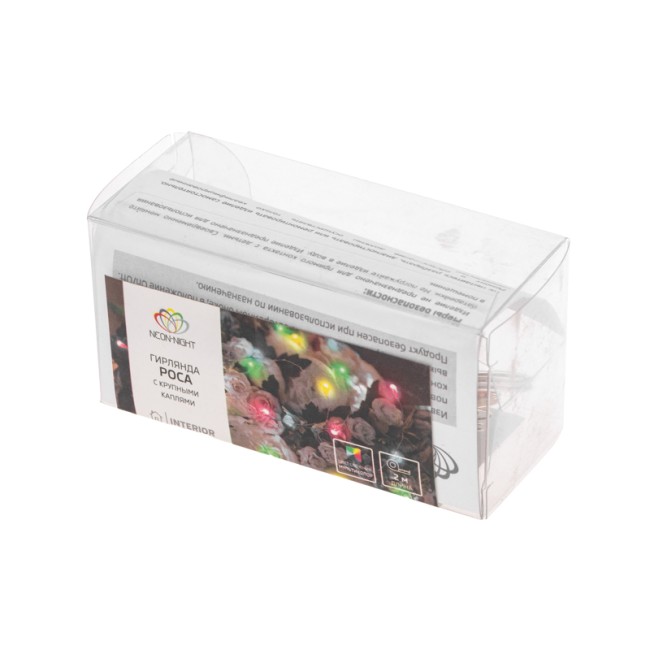 Гирлянда Роса с крупными каплями 2 м, 20 LED, цвет свечения мультиколор, 2хCR2032 в комплекте, тонкий батарейный блок NEON-NIGHT Гирлянда Роса с крупными каплями 2 м, 20 LED, цвет свечения мультиколор, 2хCR2032 в комплекте, тонкий батарейный блок NEON-NIGHT