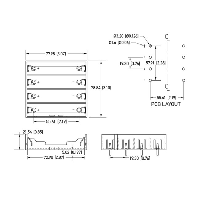 Отсек батарейный Li-ion, 4х18650 (на плату), 1 штука Отсек батарейный Li-ion, 4х18650 (на плату), 1 штука
