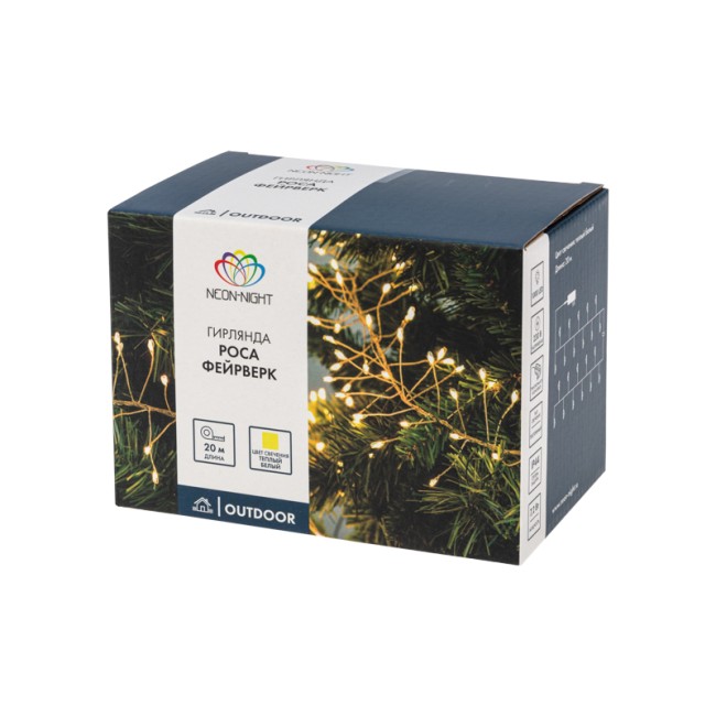 Гирлянда роса Фейерверк с трансформатором 20 м, 1000 LED, теплое белое свечение  Гирлянда роса Фейерверк с трансформатором 20 м, 1000 LED, теплое белое свечение