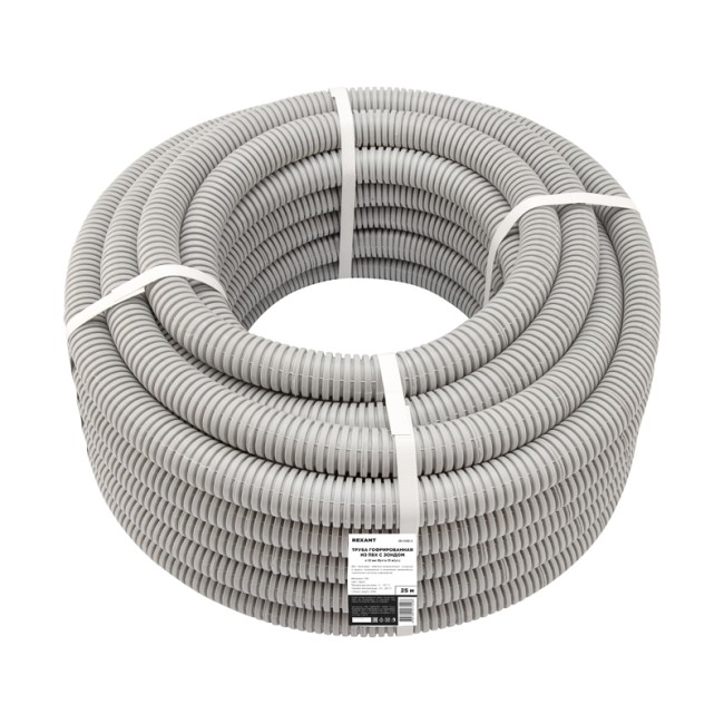 Труба гофрированная из ПВХ, с зондом, Ø32мм (бухта 25 м/уп) REXANT Труба гофрированная из ПВХ, с зондом, Ø32мм (бухта 25 м/уп) REXANT