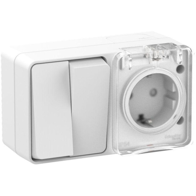 Блок ОП AtlasDesign PROFI IP54 (розетка 1-м 16А заземл. защ. шторки + 2-кл. выключатель 10А) бел. SE ATN540174 Блок ОП AtlasDesign PROFI IP54 (розетка 1-м 16А заземл. защ. шторки + 2-кл. выключатель 10А) бел. SE ATN540174