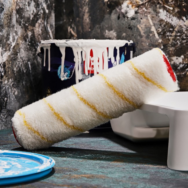 Ролик (сменный) полиамид белый с желтой полосой, ворс 11 мм, ширина ролика 240 мм, Ø 42 мм, бюгель 6 мм REXANT