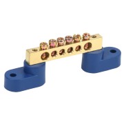 Шина «N» нулевая 6х9 мм на двух угловых синих изоляторах 6 групп REXANT Шина «N» нулевая 6х9 мм на двух угловых синих изоляторах 6 групп REXANT