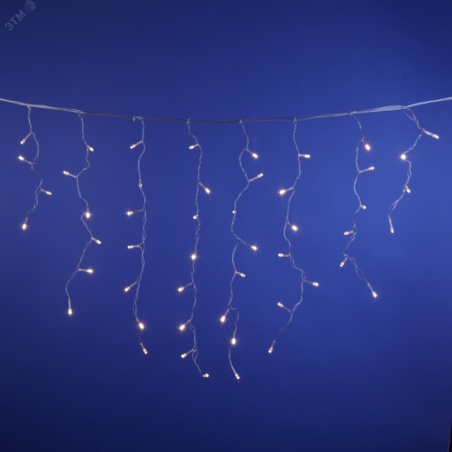 Бахрома светодиодная с контроллером 3 м. 200 светодиодов. Теплый белый свет. Провод прозрачный. TM Uniel.