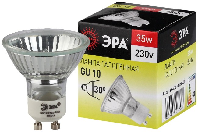Лампа накаливания галогенная GU10-JCDR (MR16) -35W-230V(галоген, софит, 35Вт, нейтр, GU10) ЭРА (10/200/4800) ЭРА