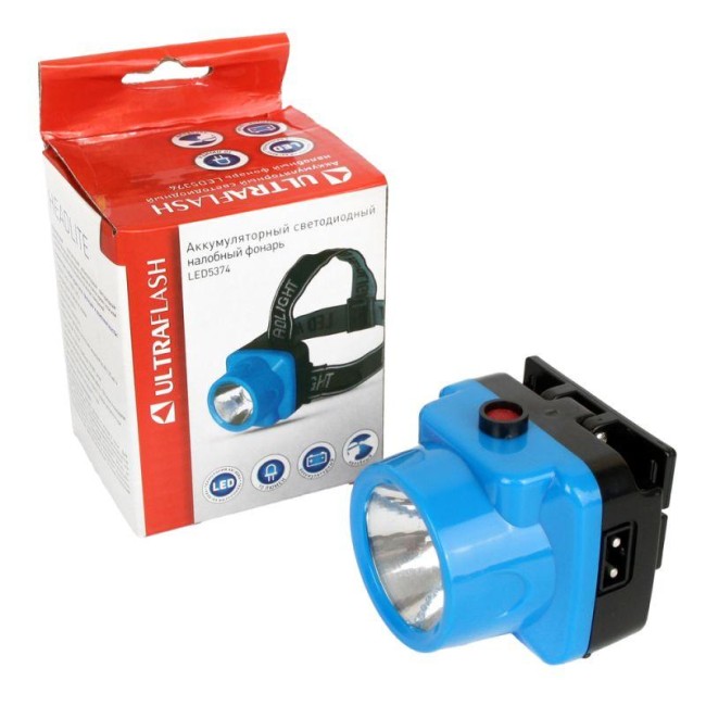 Фонарь аккумуляторный налобный LED5374 LED 1 режим 220В пластик. голуб. (бокс) Ultraflash 12427 Фонарь аккумуляторный налобный LED5374 LED 1 режим 220В пластик. голуб. (бокс) Ultraflash 12427
