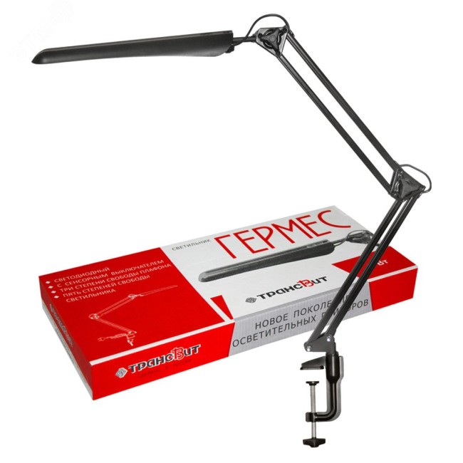 Светильник настольный Гермес черный LED 8 Вт сенс рный выключатель струбцина 2 звена