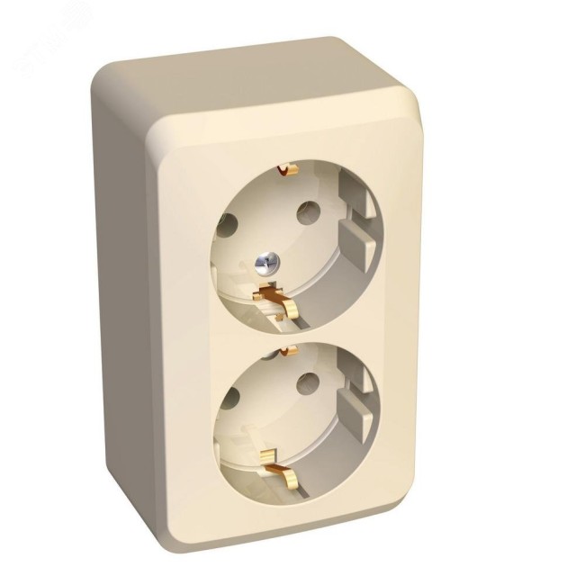 ЭТЮД Розетка двойная наружная с заземлением без шторок бежевая