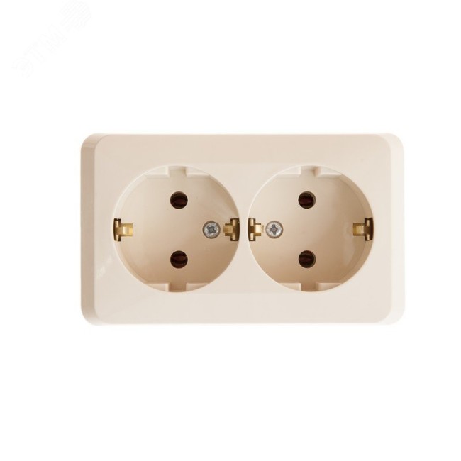 ЭТЮД Розетка двойная наружная с заземлением без шторок бежевая