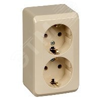 ЭТЮД Розетка двойная наружная с заземлением без шторок бежевая