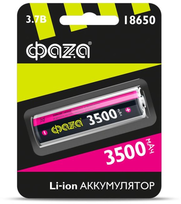 Аккумулятор 18650 3.7В Li-Ion 3500мА.ч без платы защиты ФАZА 5028050 Аккумулятор 18650 3.7В Li-Ion 3500мА.ч без платы защиты ФАZА 5028050
