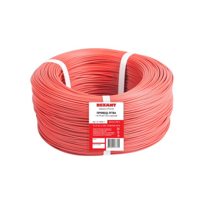 Провод ПГВА REXANT 1х0.75 мм², Cu, красный, бухта 200 м