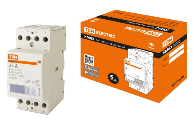 Контактор модульный КМ63/4-25 4НО TDM Контактор модульный КМ63/4-25 4НО TDM