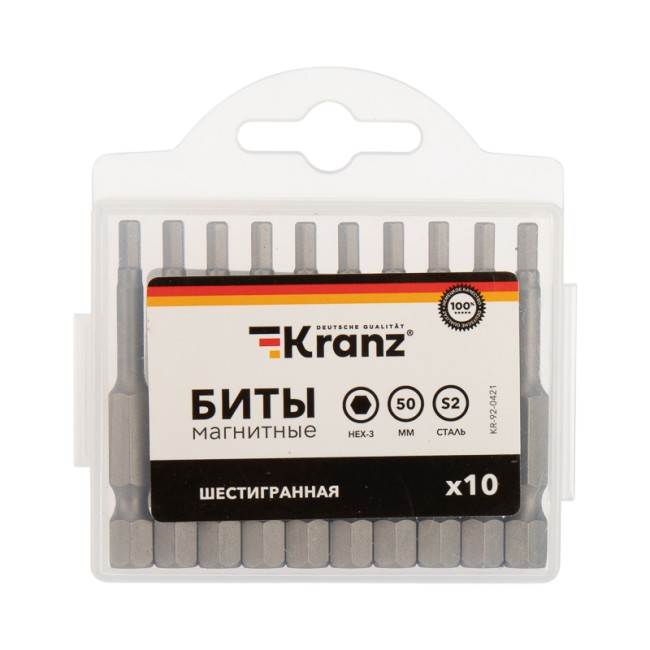 Бита шестигранная HEX-3х50 мм для шуруповерта (упак. 10 шт.) Kranz