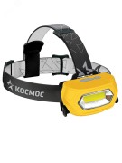 Фонарь налобный аккумуляторный KOC-LiPoH3WCOB, 3W COB LED, аккум. 3,7V 800mAh, 210Lm, 14 часов, Космос